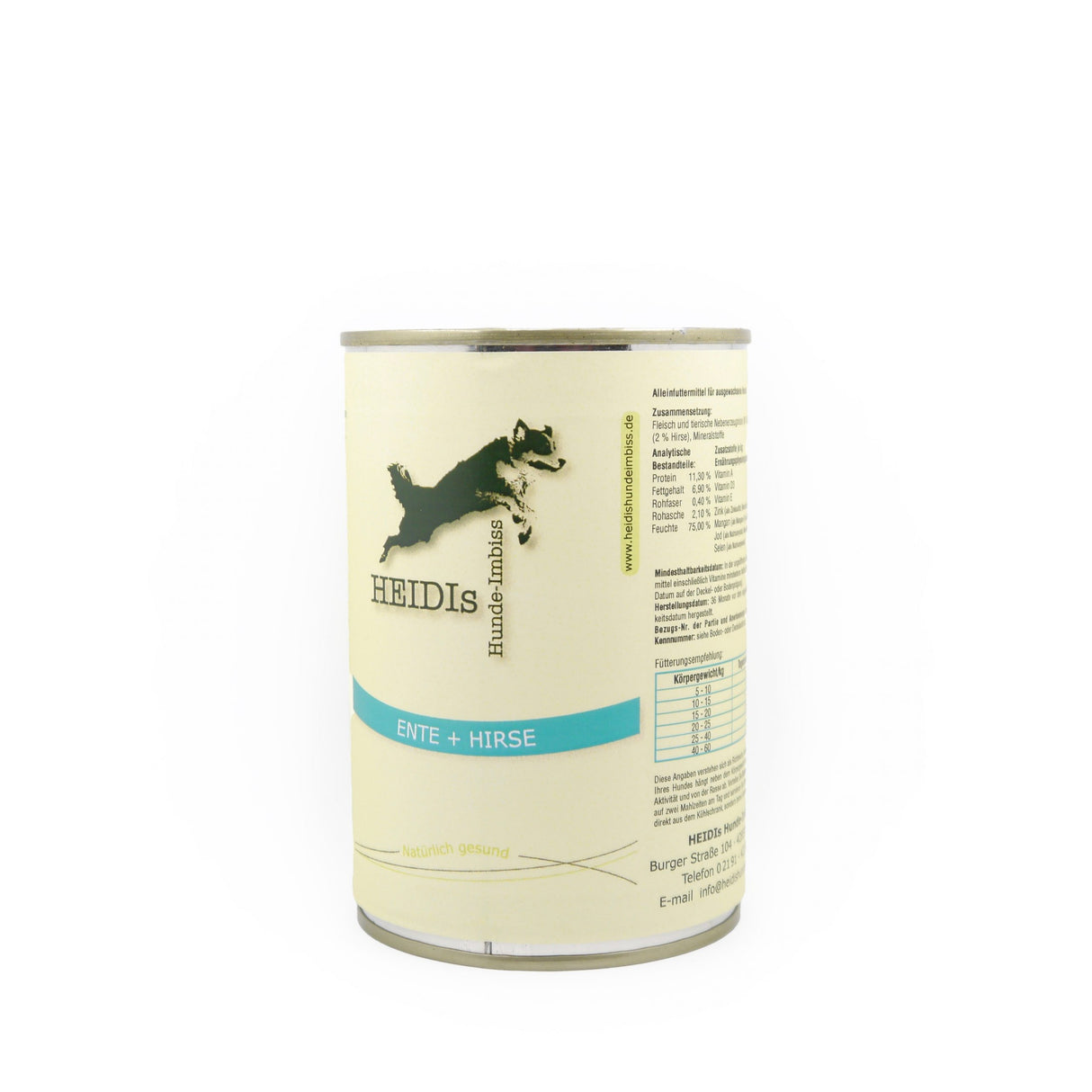 Abbildung von einer 400g Dose Nassfutter mit Ente, Gans & Hirse - Natürlich gesund!